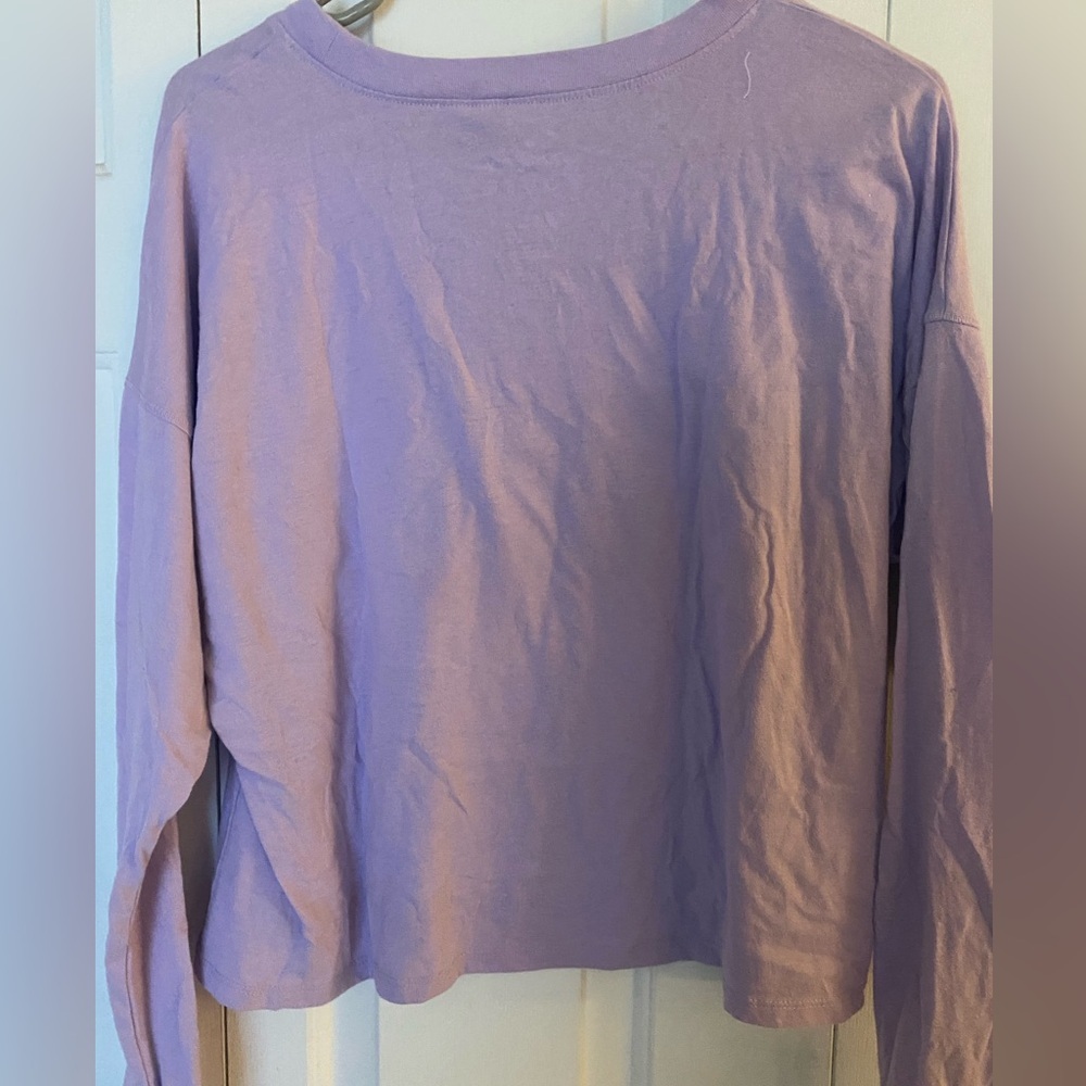 Disney Cropped Long Sleeve Purple Pastel Mickey Mouse Tee - Picture 7 of 8